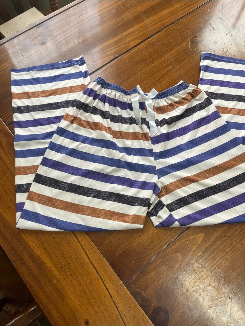 Striped Wide Leg Pajama Lounge Pants Multicolor Blue Purple Size L EUC